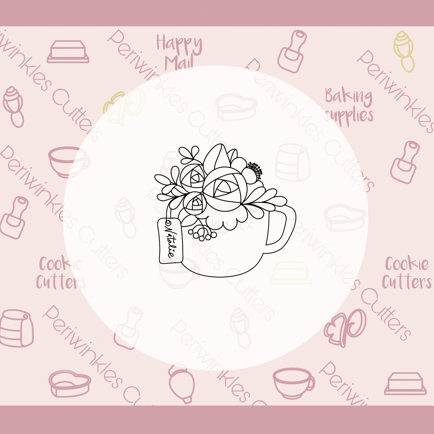 Floral Cup with Tag Cookie Cutter - Periwinkles Cutters