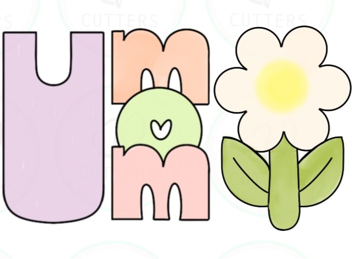 I 🖤 U MOM Flower Cookie Cutter - Tall Set of 5 - I LOVE U MOM 🌻 - Periwinkles Cutters