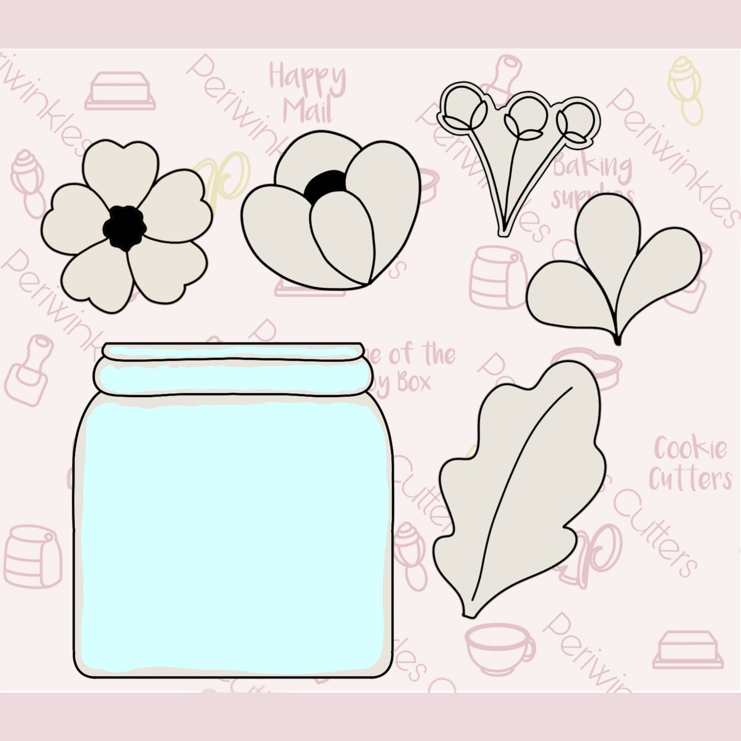 Mason Bouquet 6 pieces Cookie Cutter Set - Periwinkles Cutters