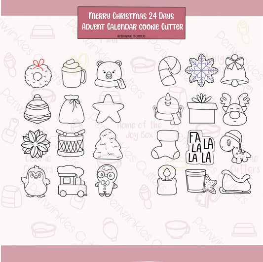 Merry Christmas 24 Mini Advent Calendar Cookie Cutters - Periwinkles Cutters