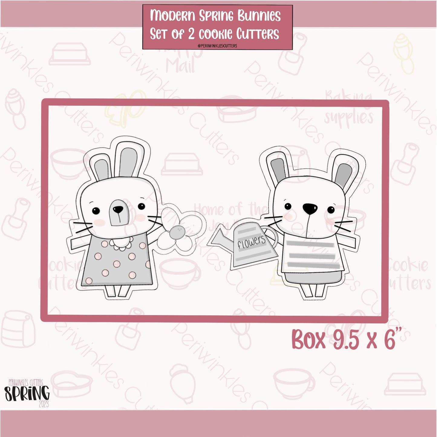 Modern Bunny Watering Can Cookie Cutter - Periwinkles Cutters