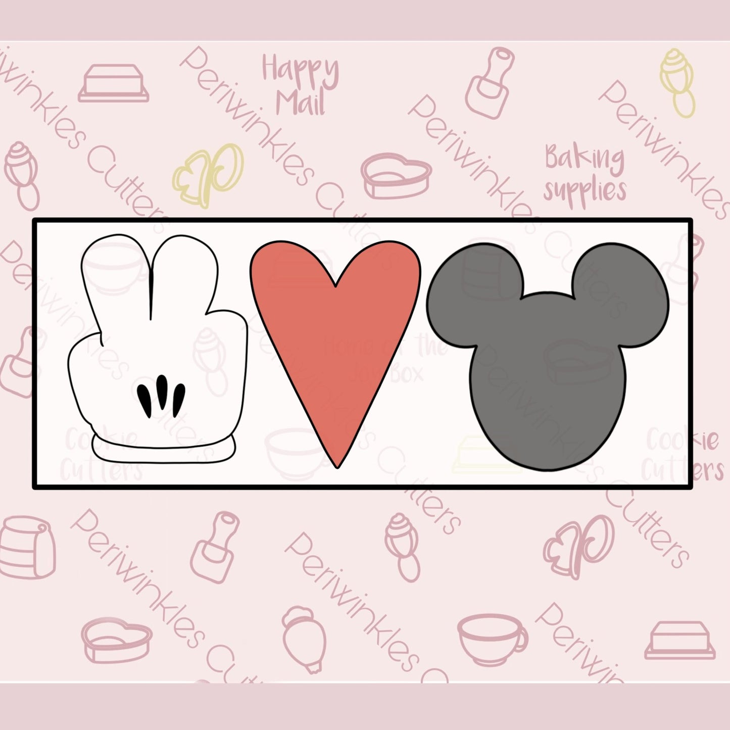 Peace Love and Mouse 3 Pieces Set Cookie Cutter - Periwinkles Cutters