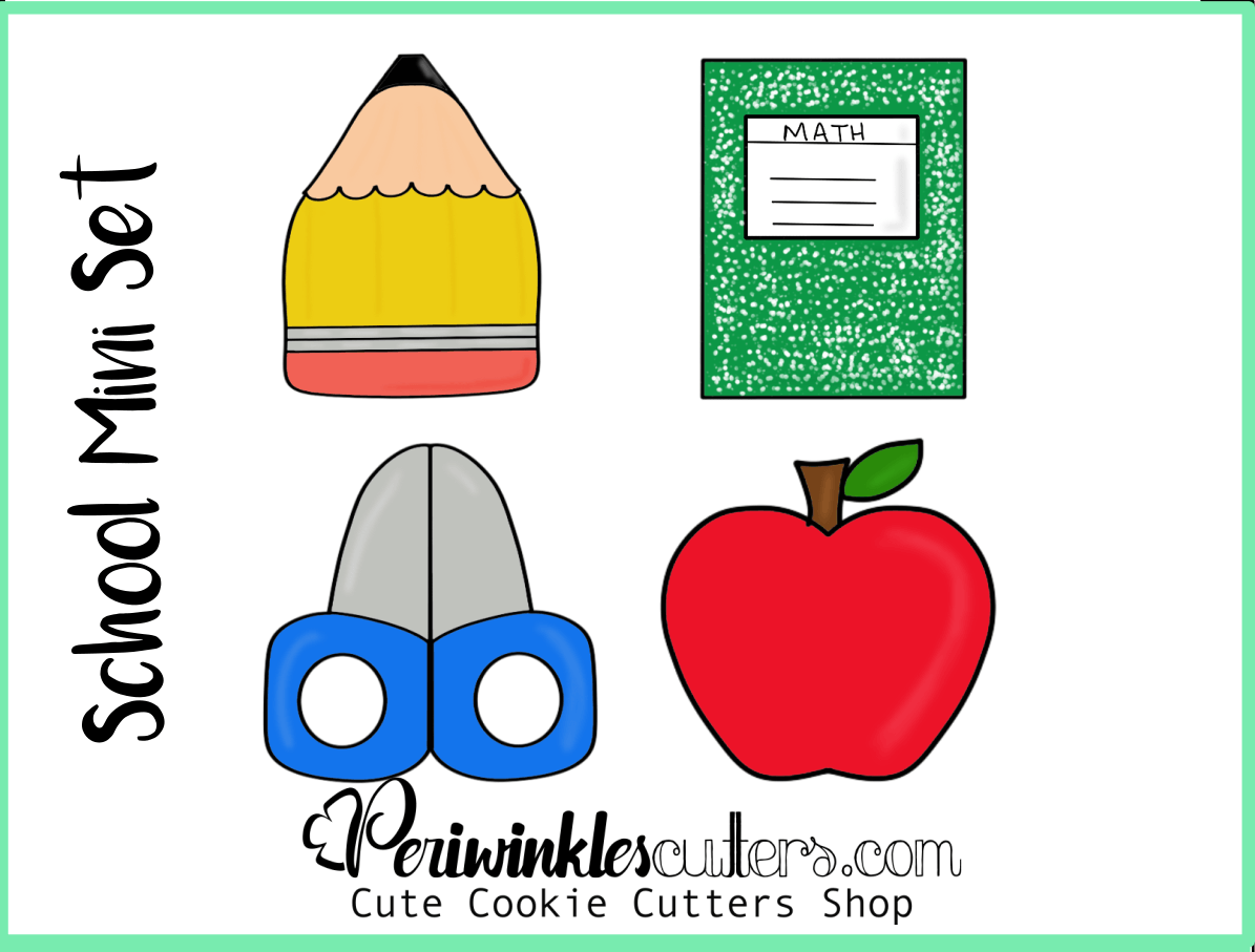 School Mini 4 Cookie Cutter Set - Periwinkles Cutters