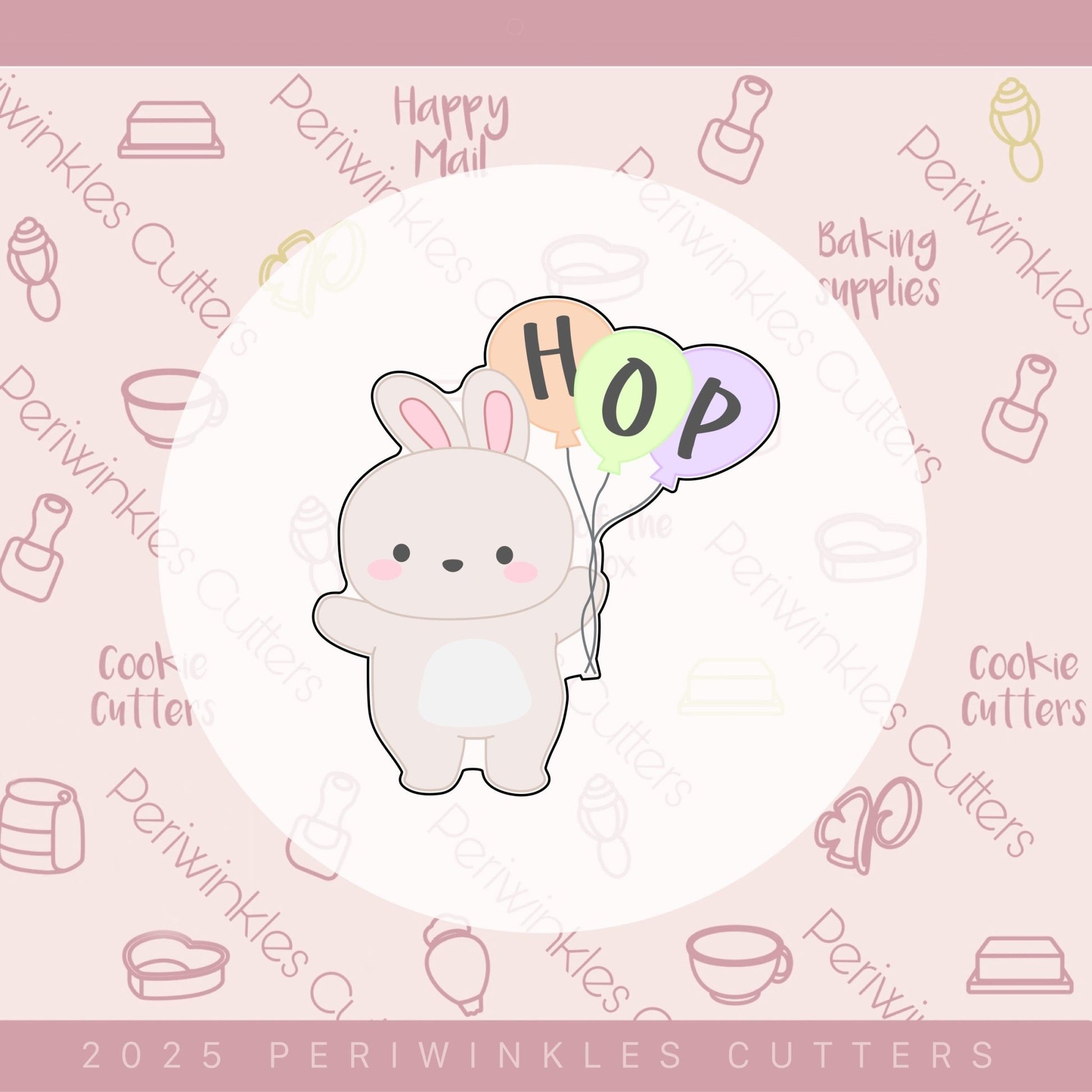 Bunny HOP Balloons Cookie Cutter - Periwinkles Cutters Cookie Cutter