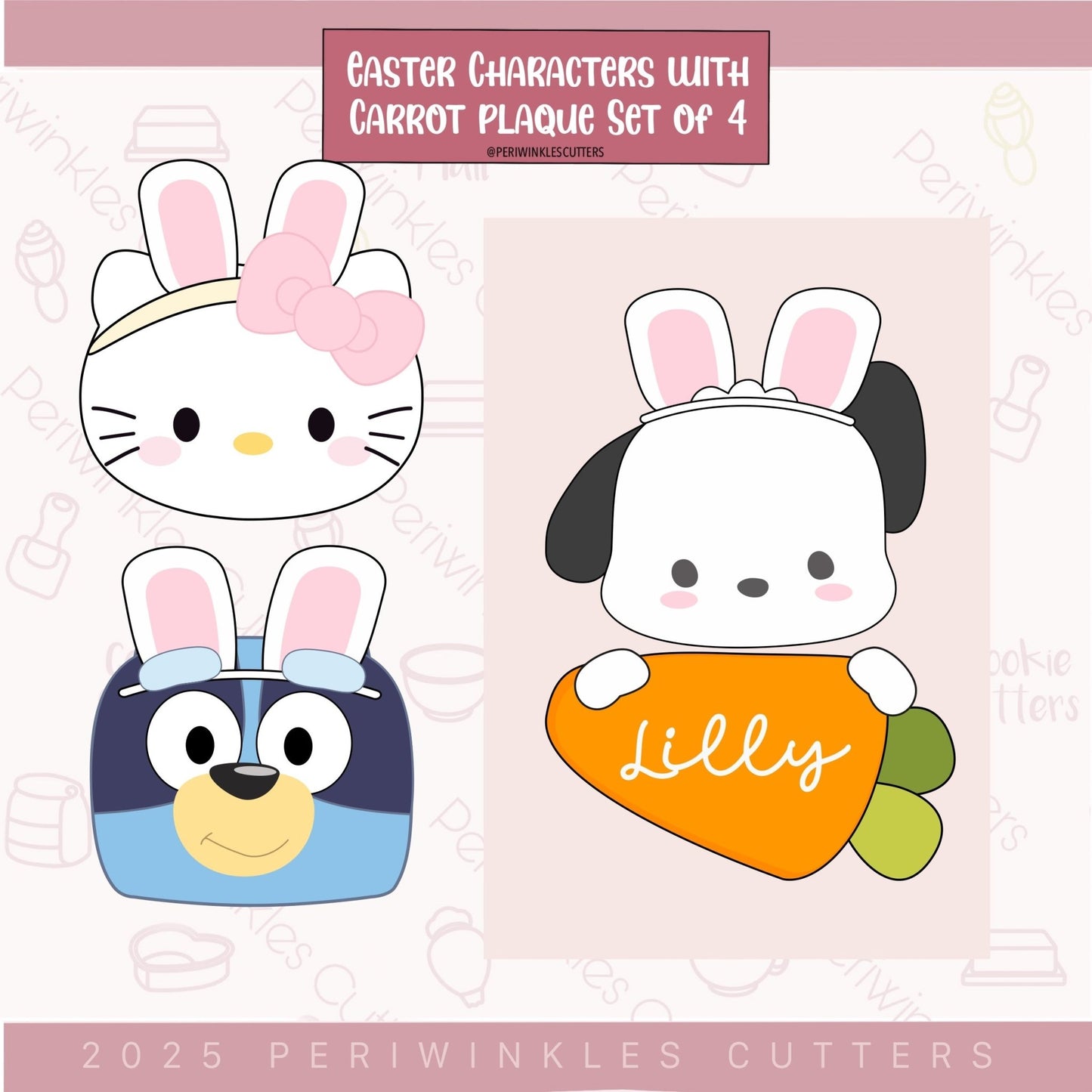 Easter Character with Carrot Plaque Set 4 Cookie Cutter - Periwinkles Cutters Cookie Cutter