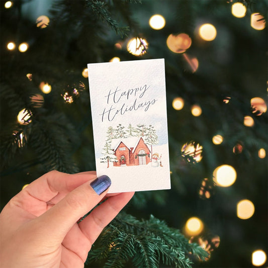 Happy Holidays Watercolor PRE PRINTED - 25 Tags - Periwinkles Cutters Sticker