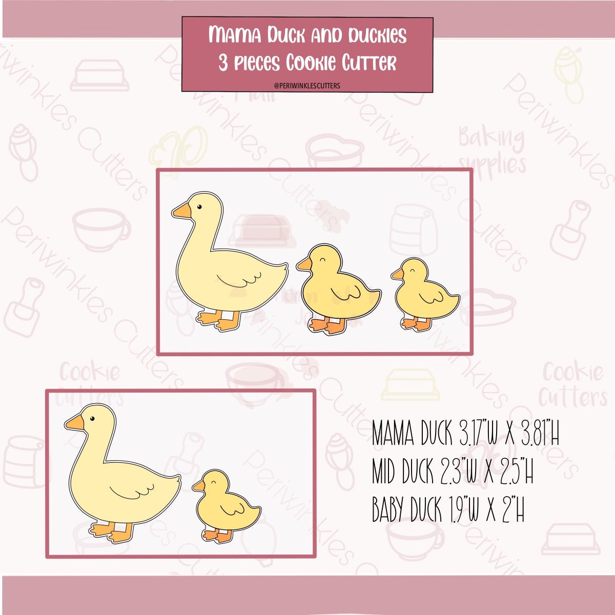 Mama Duck and Duckies 3 Pieces Cookie Cutter - Periwinkles Cutters Cookie Cutter