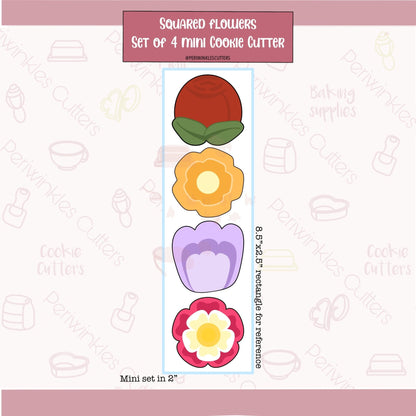 Squared Flowers Set of 4 Mini Cookie Cutter - Periwinkles Cutters Cookie Cutter