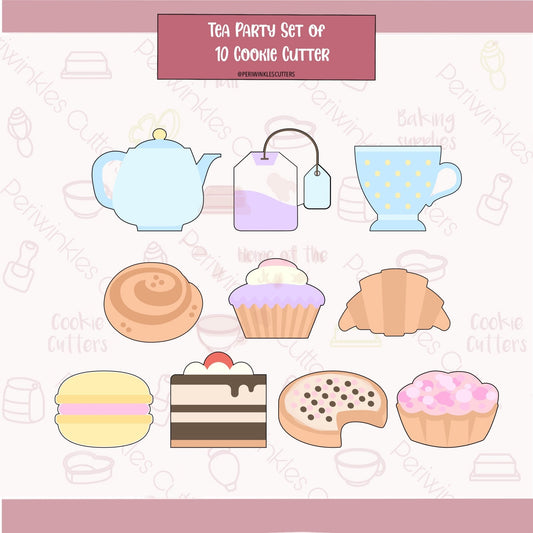 Tea Party Set of 10 Mini Cookie Cutter - Periwinkles Cutters Cookie Cutter