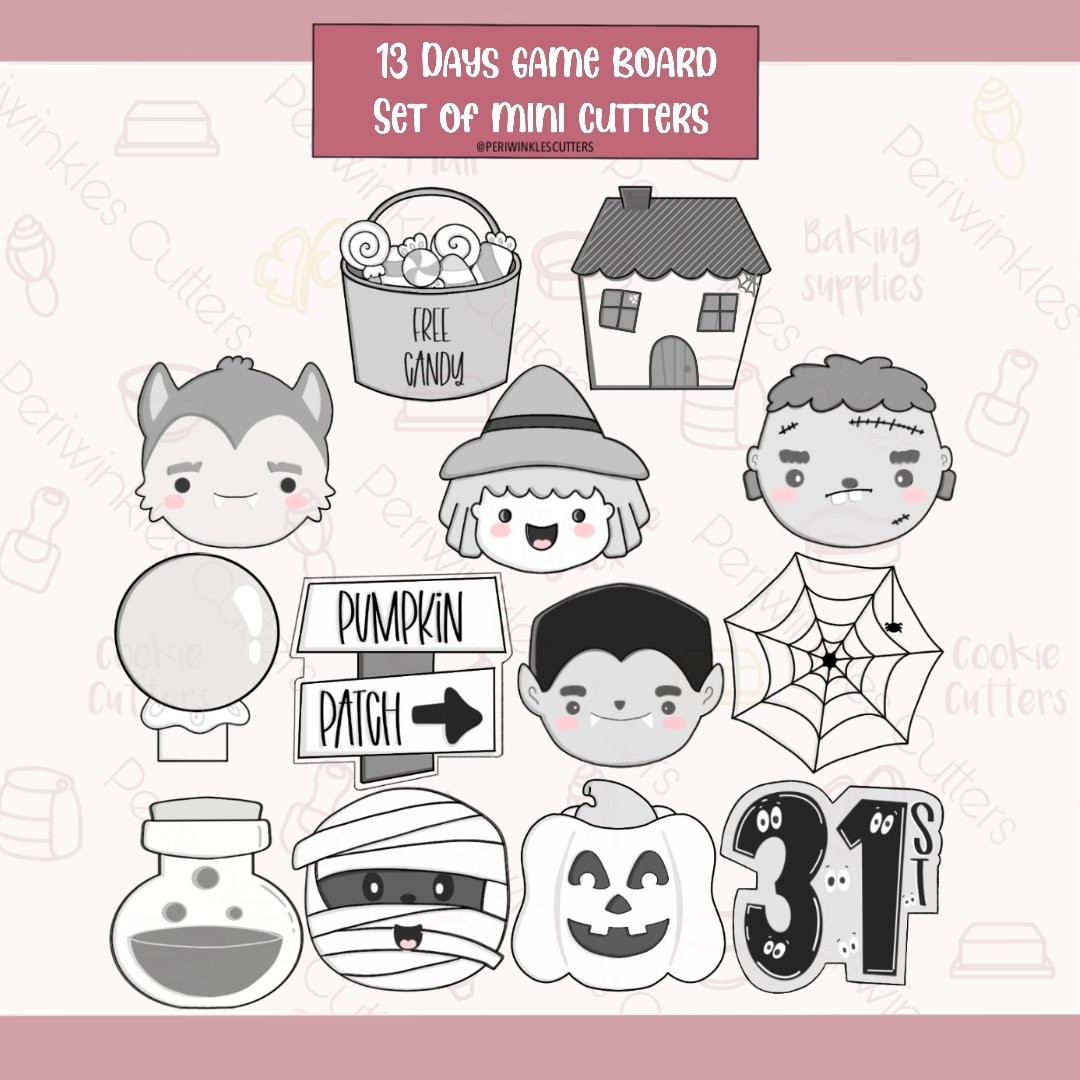 13 Days of Halloween Game Board Mini Cutter Set - Periwinkles Cutters Cookie Cutter