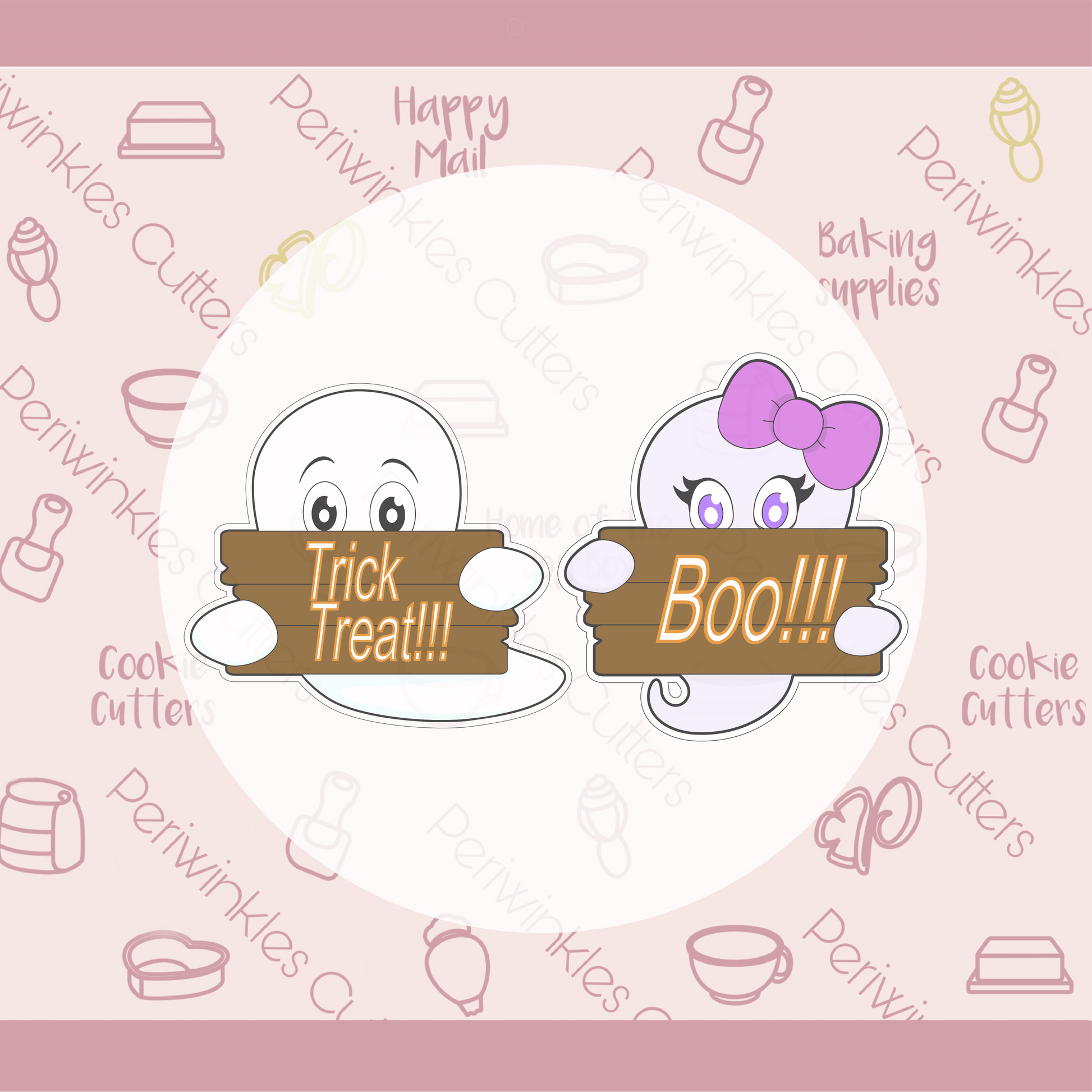 Boy and Girl Ghost Plaque Cookie Cutter - Periwinkles Cookie Cutters 