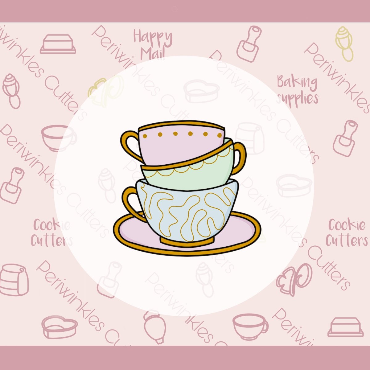 Alice Stack of Teacups Cookie Cutter - Periwinkles Cutters
