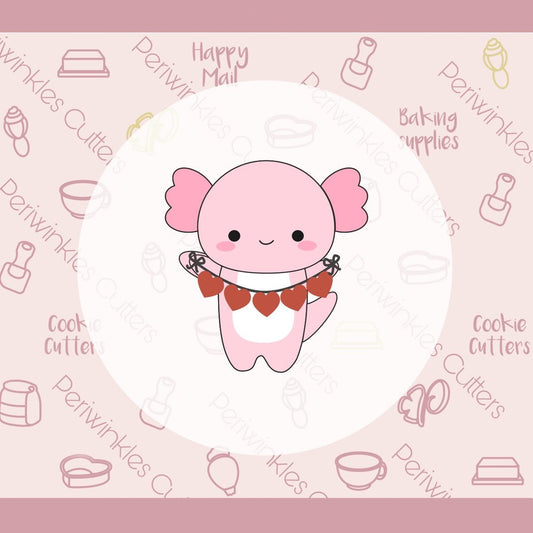 Axolotl With Heart Banner Cookie Cutter - Periwinkles Cutters Cookie Cutter