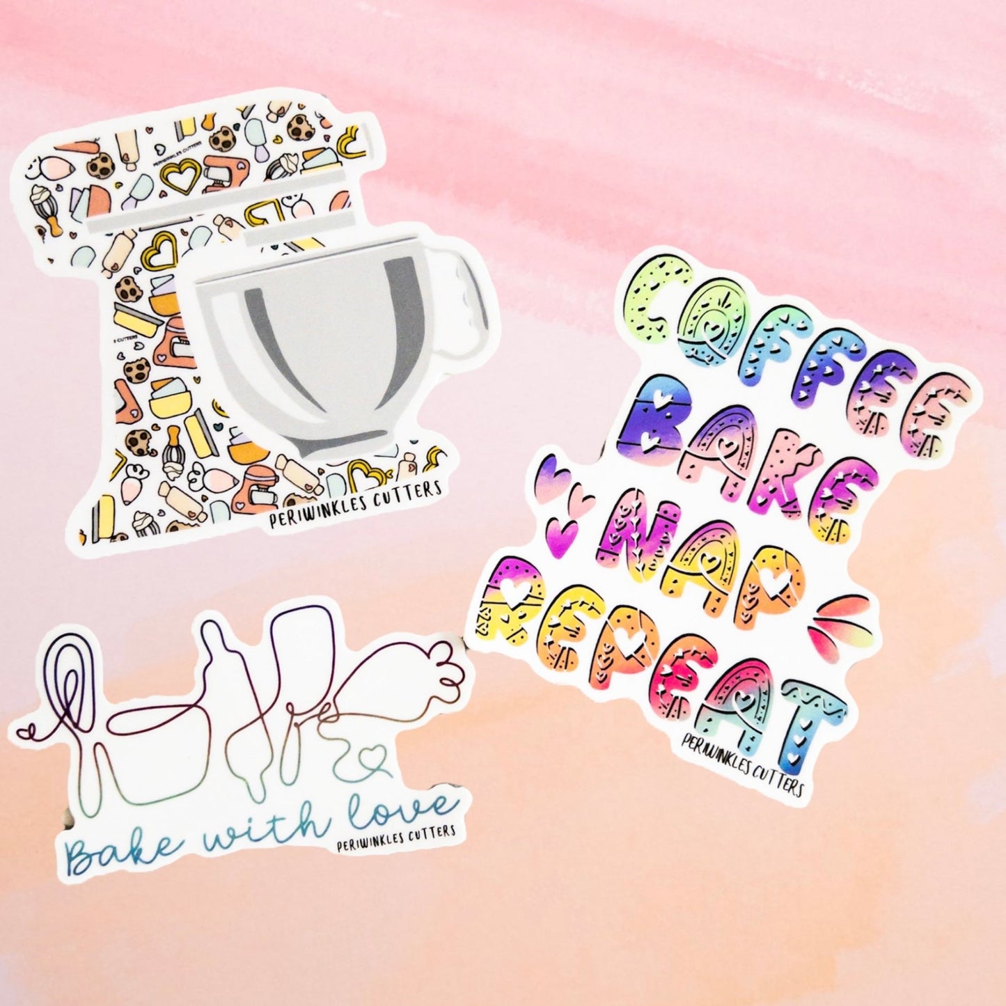 Baking Love Pack of 3 Stickers - Periwinkles Cutters