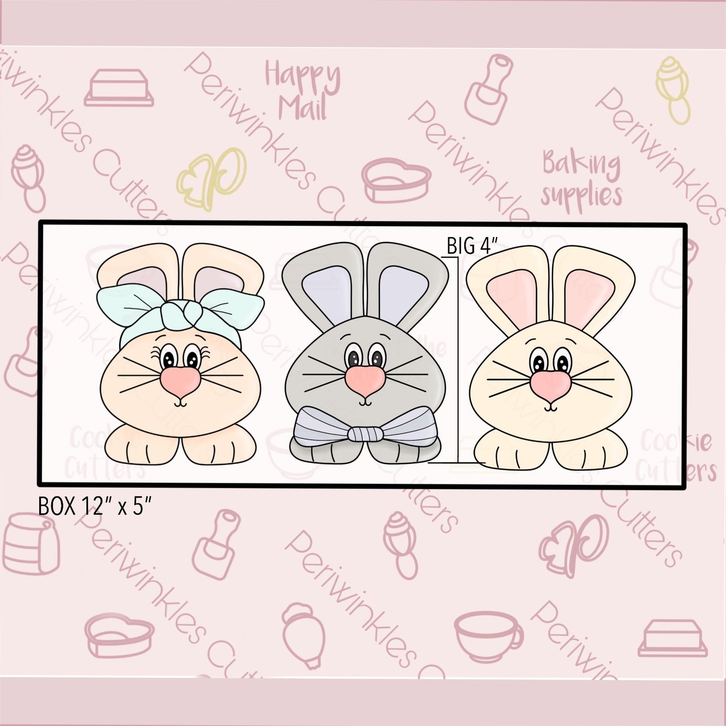 Big Ears Bunnies Set 3 Cookie Cutter - Periwinkles Cutters