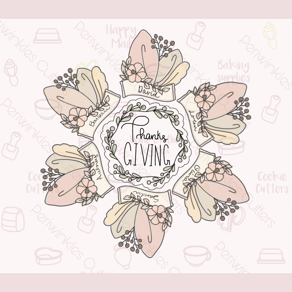 Botanical Place Card Platter Cookie Cutter - Periwinkles Cutters