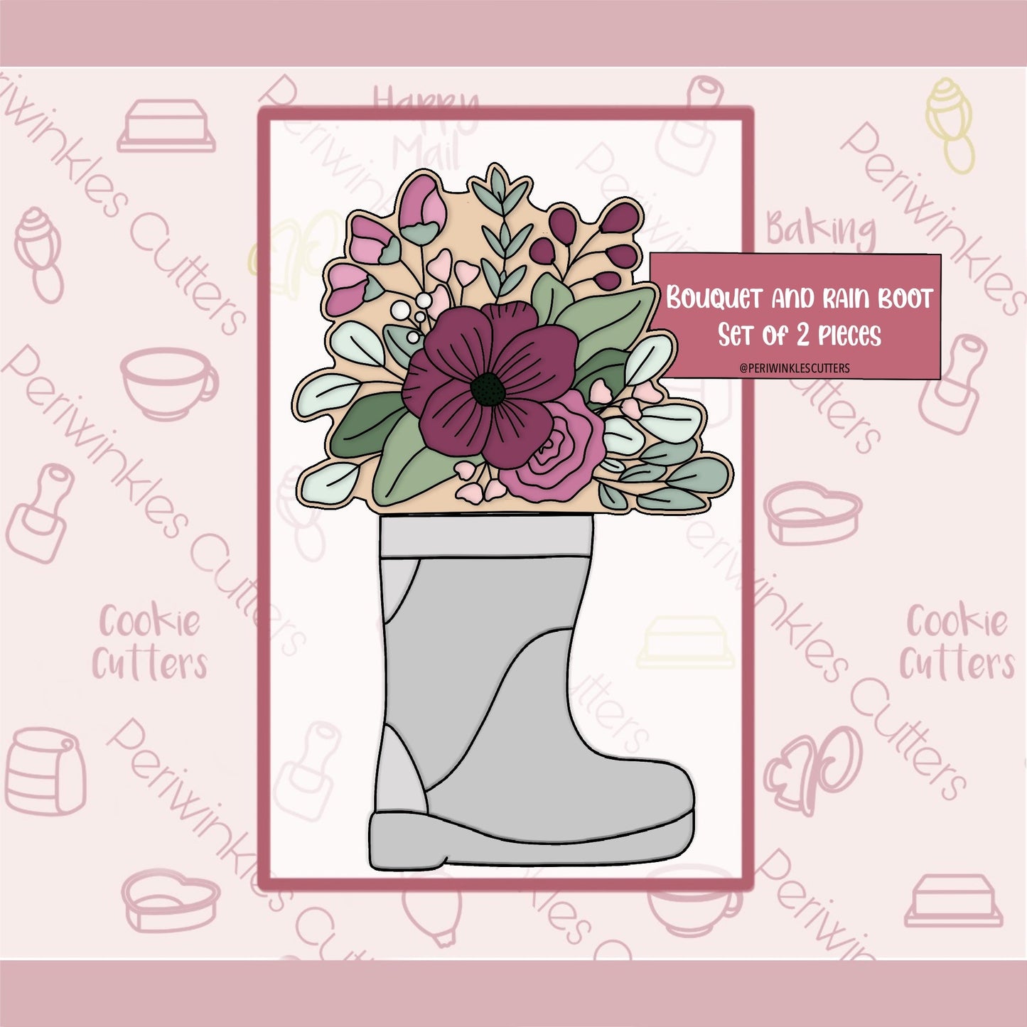 Bouquet and Rain Boot Set of 2 Cookie Cutter - Periwinkles Cutters