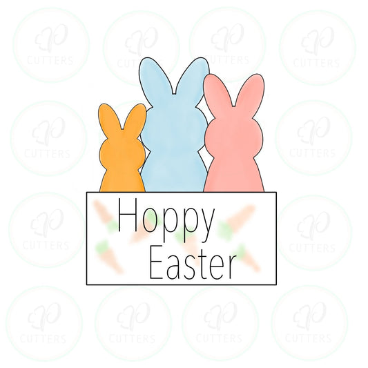 Bunnies with Plaque Cookie Cutter - Periwinkles Cutters