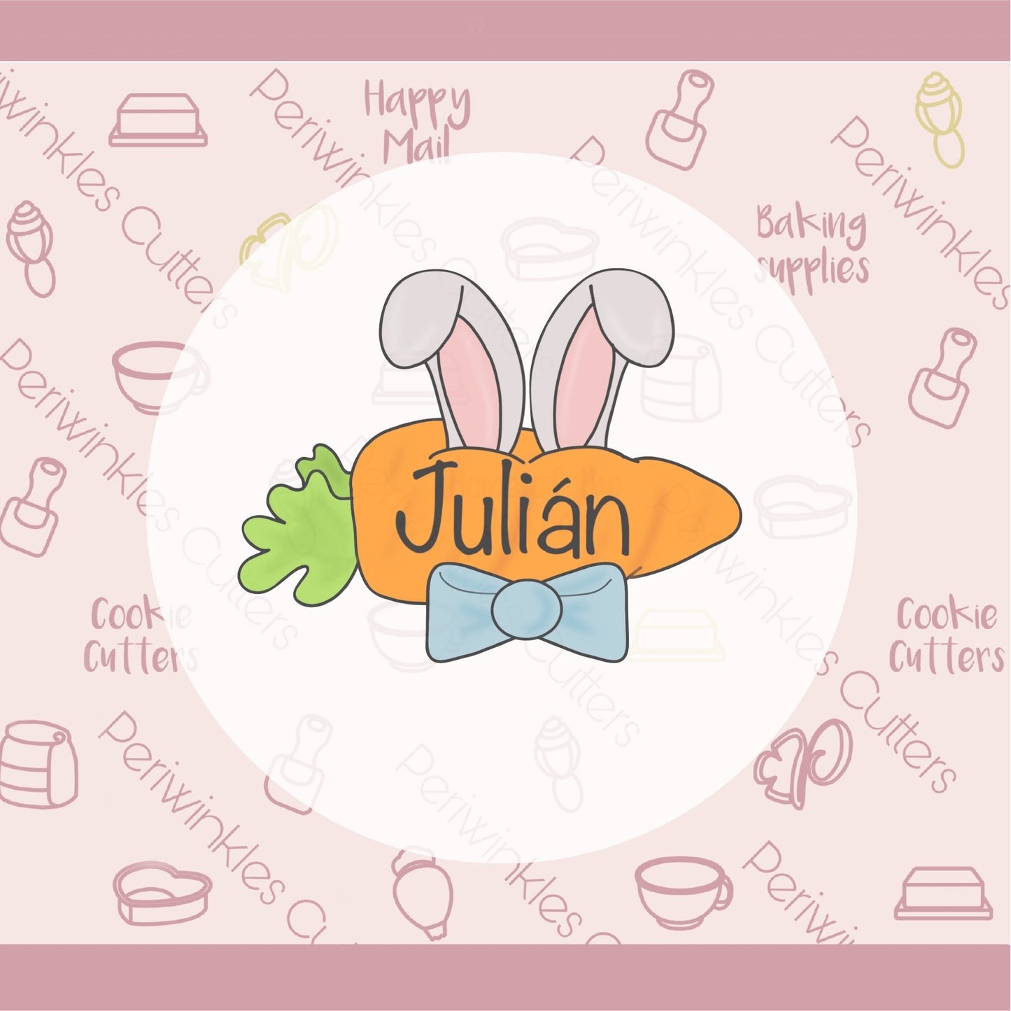 Bunny Ears Carrot with Bow Tie Plaque Cookie Cutter - Periwinkles Cutters