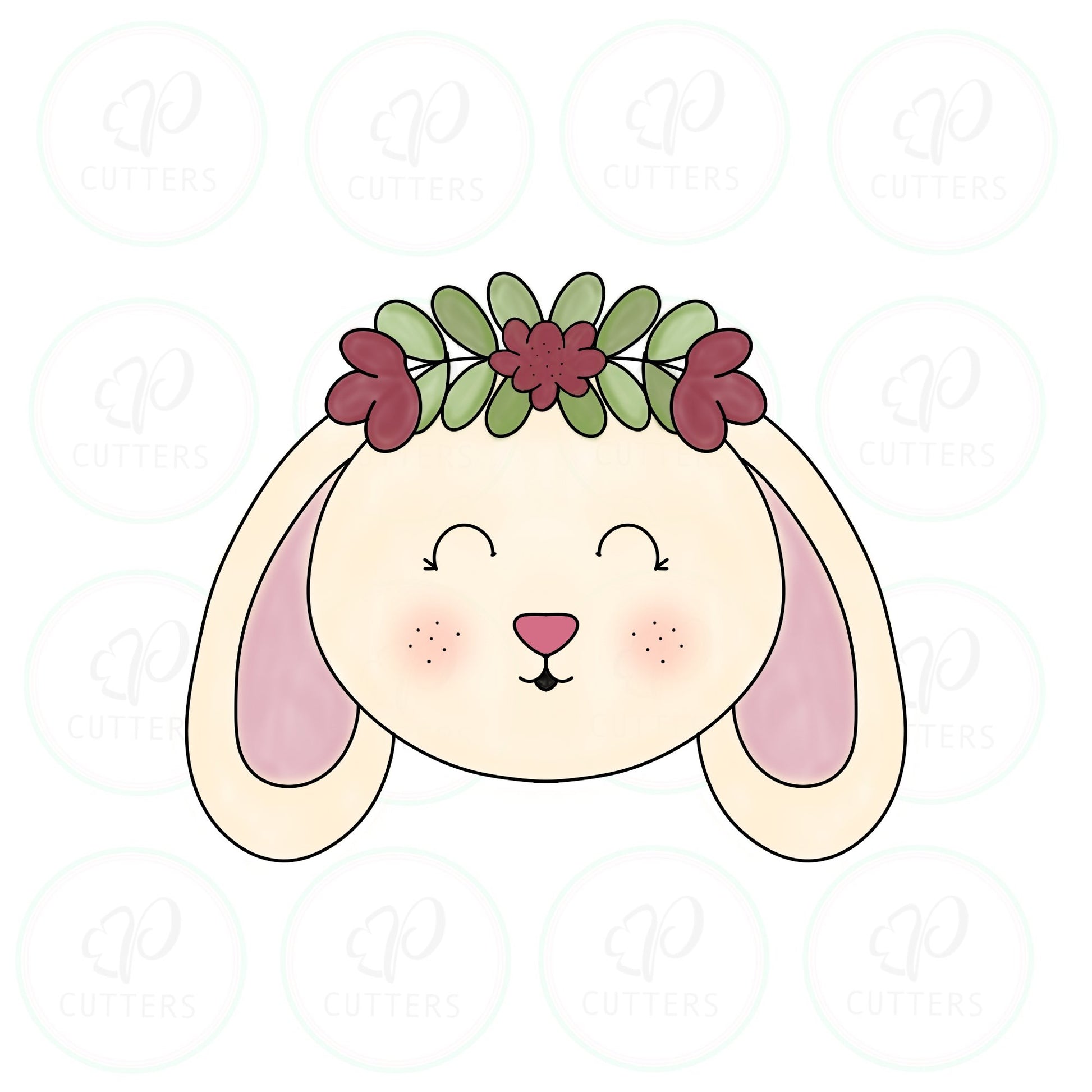 Bunny Face with Floral Crown Cookie Cutter - Periwinkles Cutters