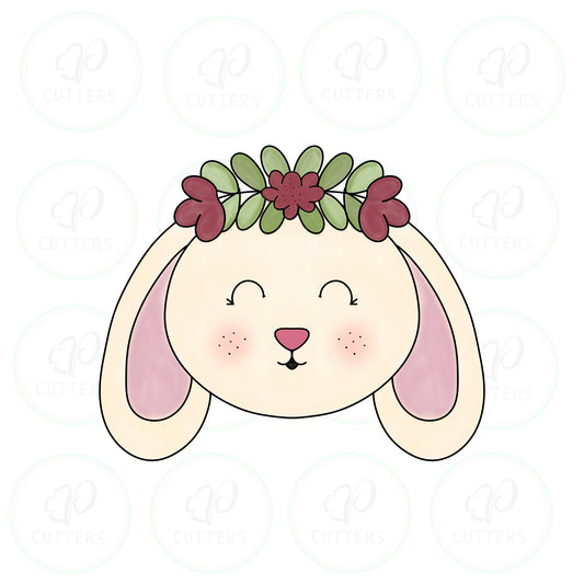 Bunny Face with Floral Crown Cookie Cutter - Periwinkles Cutters