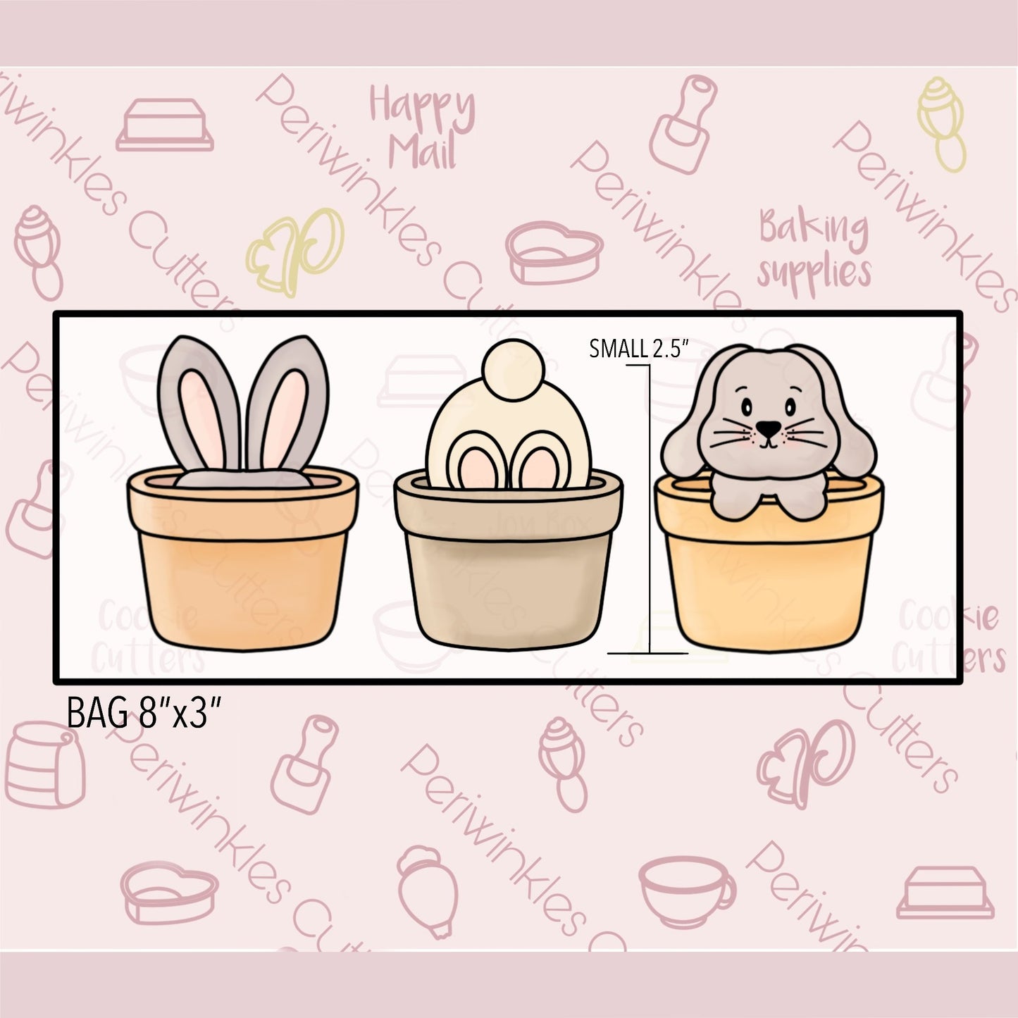 Bunny in a Pot Trio 3 Pieces Set Cookie Cutter - Periwinkles Cutters
