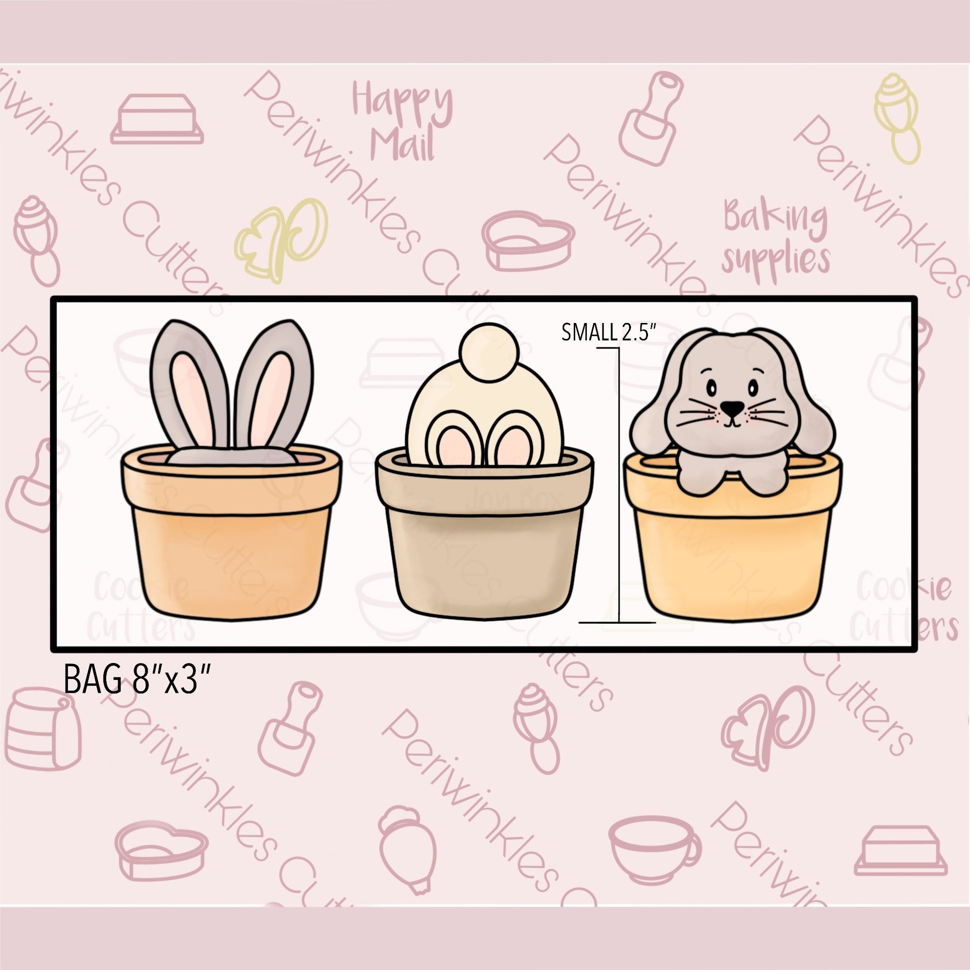 Bunny in a Pot Trio 3 Pieces Set Cookie Cutter - Periwinkles Cutters