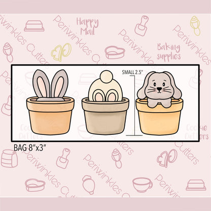 Bunny in a Pot Trio 3 Pieces Set Cookie Cutter - Periwinkles Cutters