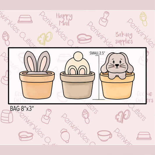 Bunny in a Pot Trio 3 Pieces Set Cookie Cutter - Periwinkles Cutters