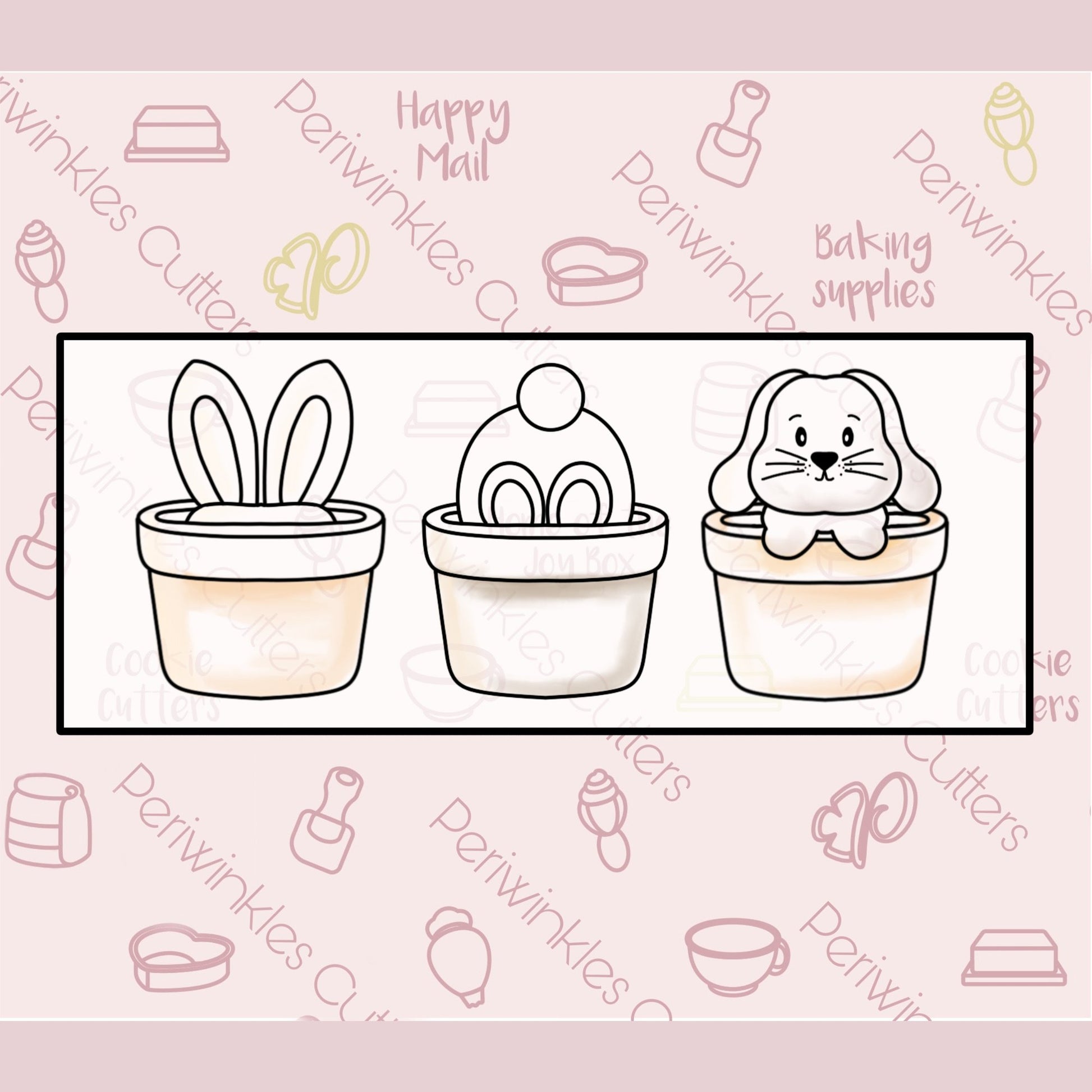 Bunny in a Pot Trio 3 Pieces Set Cookie Cutter - Periwinkles Cutters