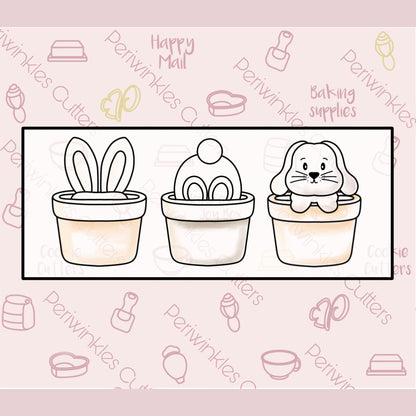 Bunny in a Pot Trio 3 Pieces Set Cookie Cutter - Periwinkles Cutters