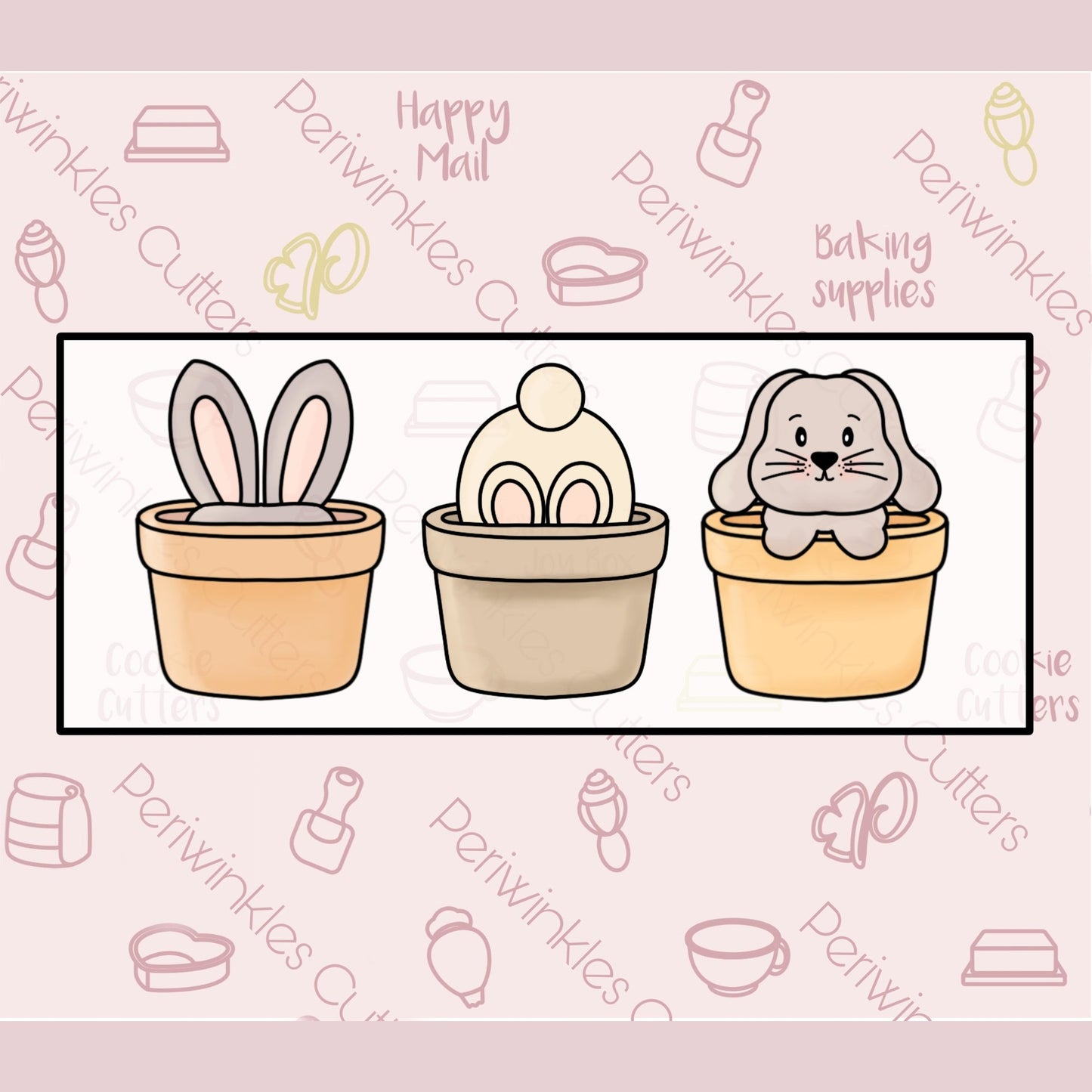 Bunny in a Pot Trio 3 Pieces Set Cookie Cutter - Periwinkles Cutters