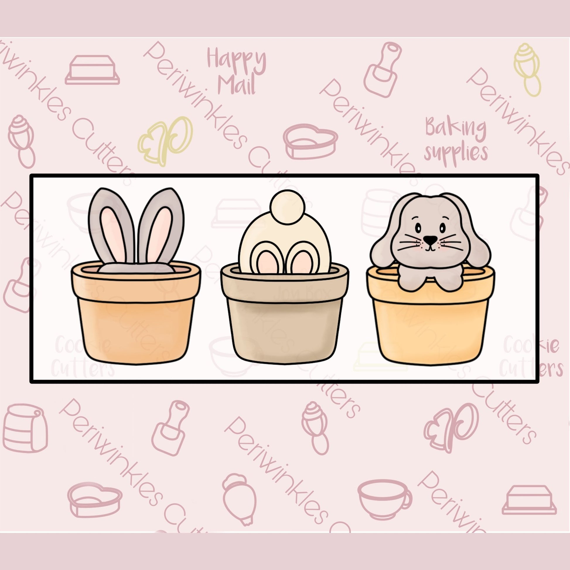 Bunny in a Pot Trio 3 Pieces Set Cookie Cutter - Periwinkles Cutters
