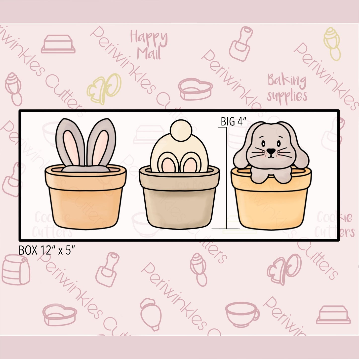 Bunny in a Pot Trio 3 Pieces Set Cookie Cutter - Periwinkles Cutters