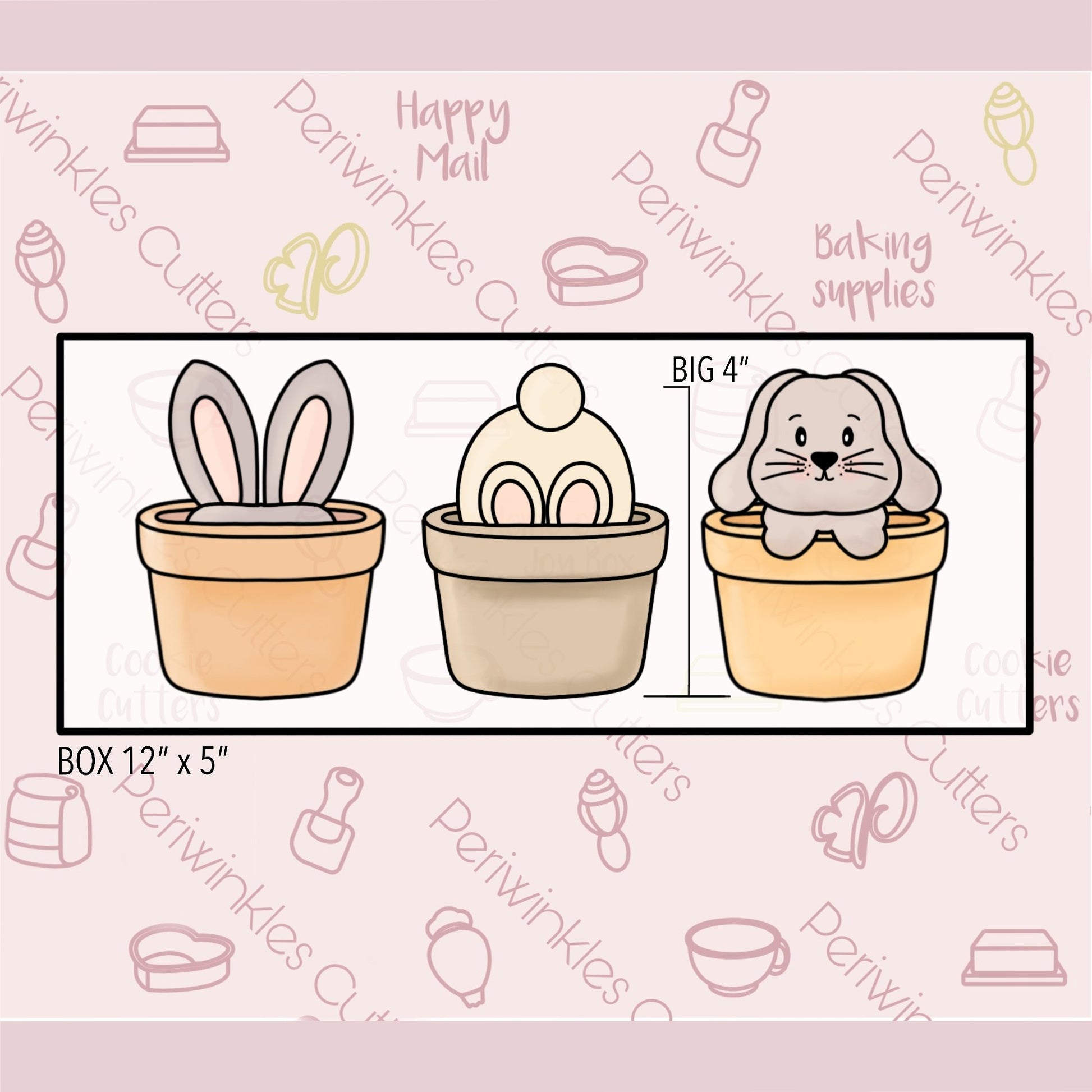 Bunny in a Pot Trio 3 Pieces Set Cookie Cutter - Periwinkles Cutters