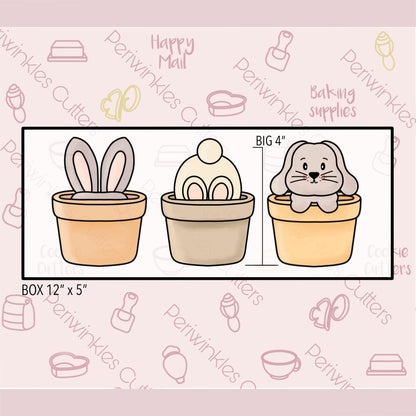 Bunny in a Pot Trio 3 Pieces Set Cookie Cutter - Periwinkles Cutters