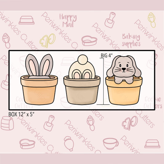 Bunny in a Pot Trio 3 Pieces Set Cookie Cutter - Periwinkles Cutters