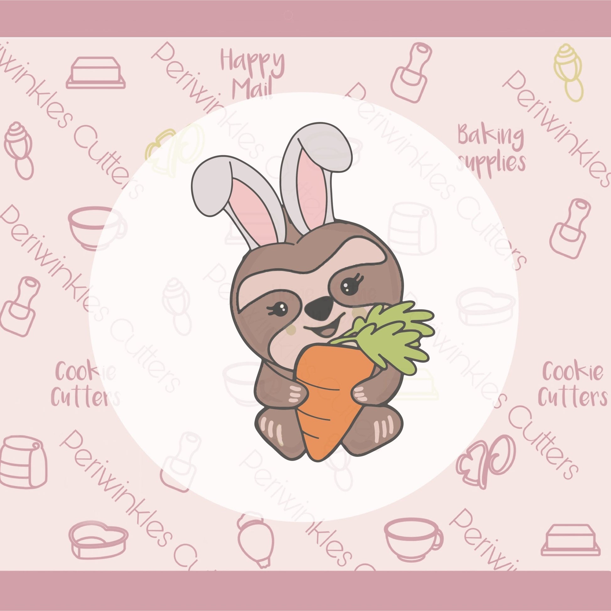 Bunny Sloth Holding a Carrot Cookie Cutter - Periwinkles Cutters