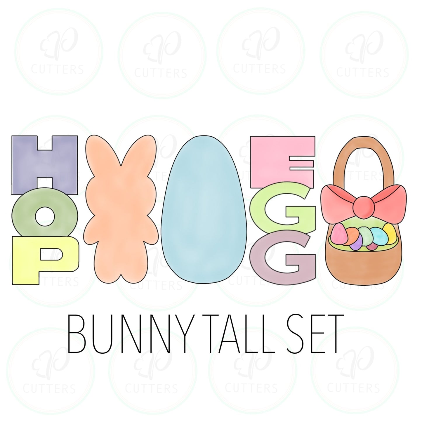 Bunny Tall Cookie Cutter - Set of 5 - HOP-Bunny-Egg-EGG-Basket - Periwinkles Cutters