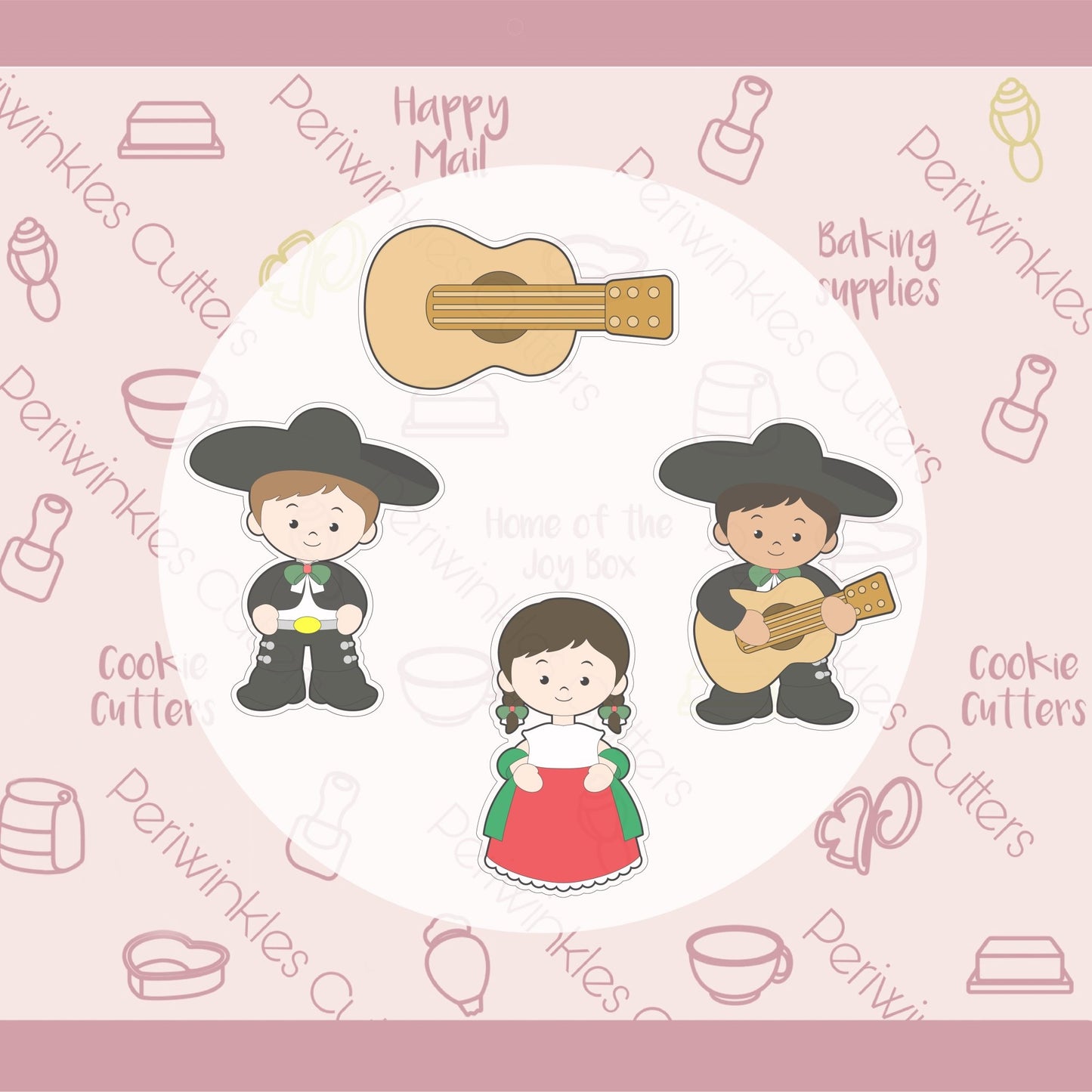Charros With Guitar Cookie Cutter - Periwinkles Cutters
