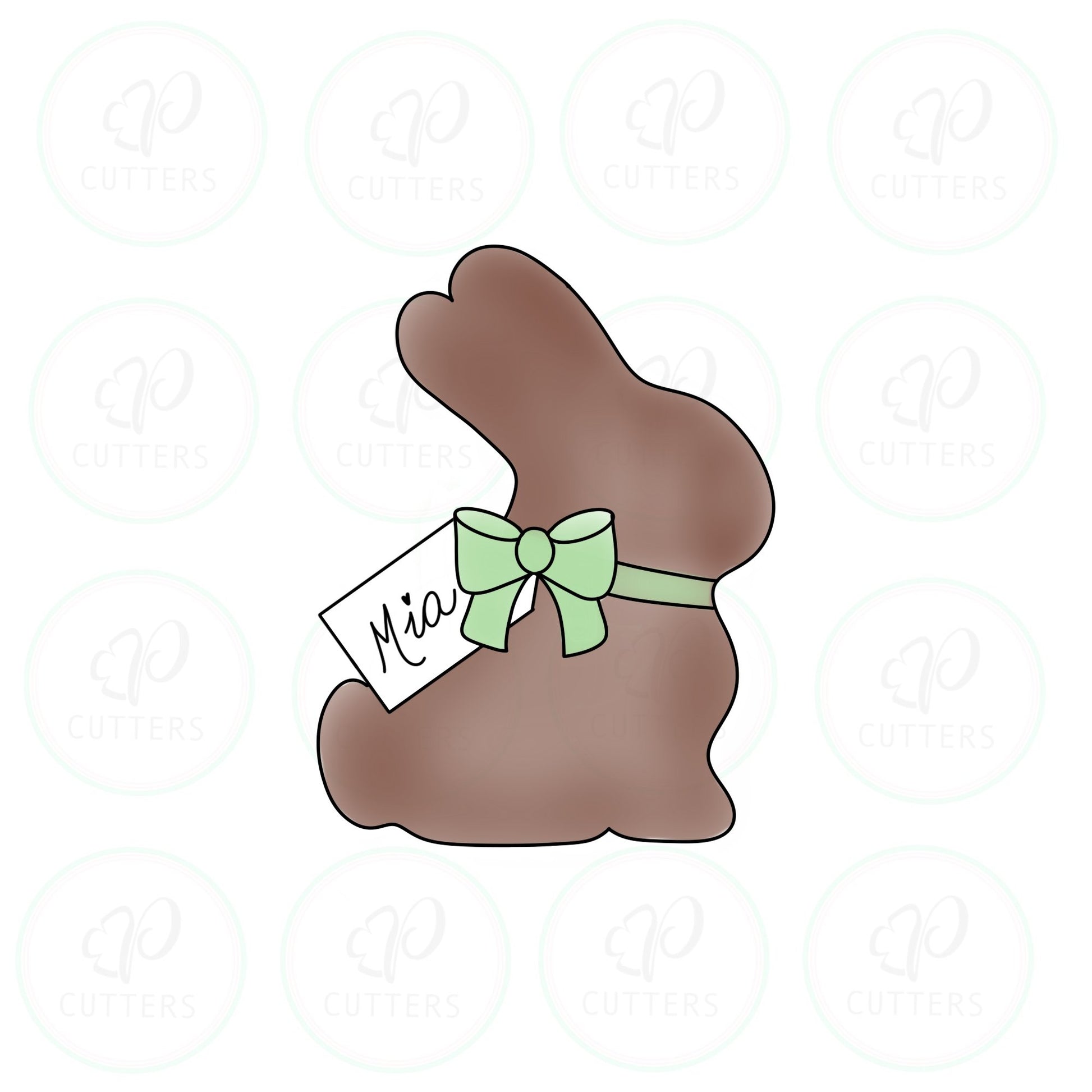 Chocolate Bunny with Tag Cookie Cutter - Periwinkles Cutters