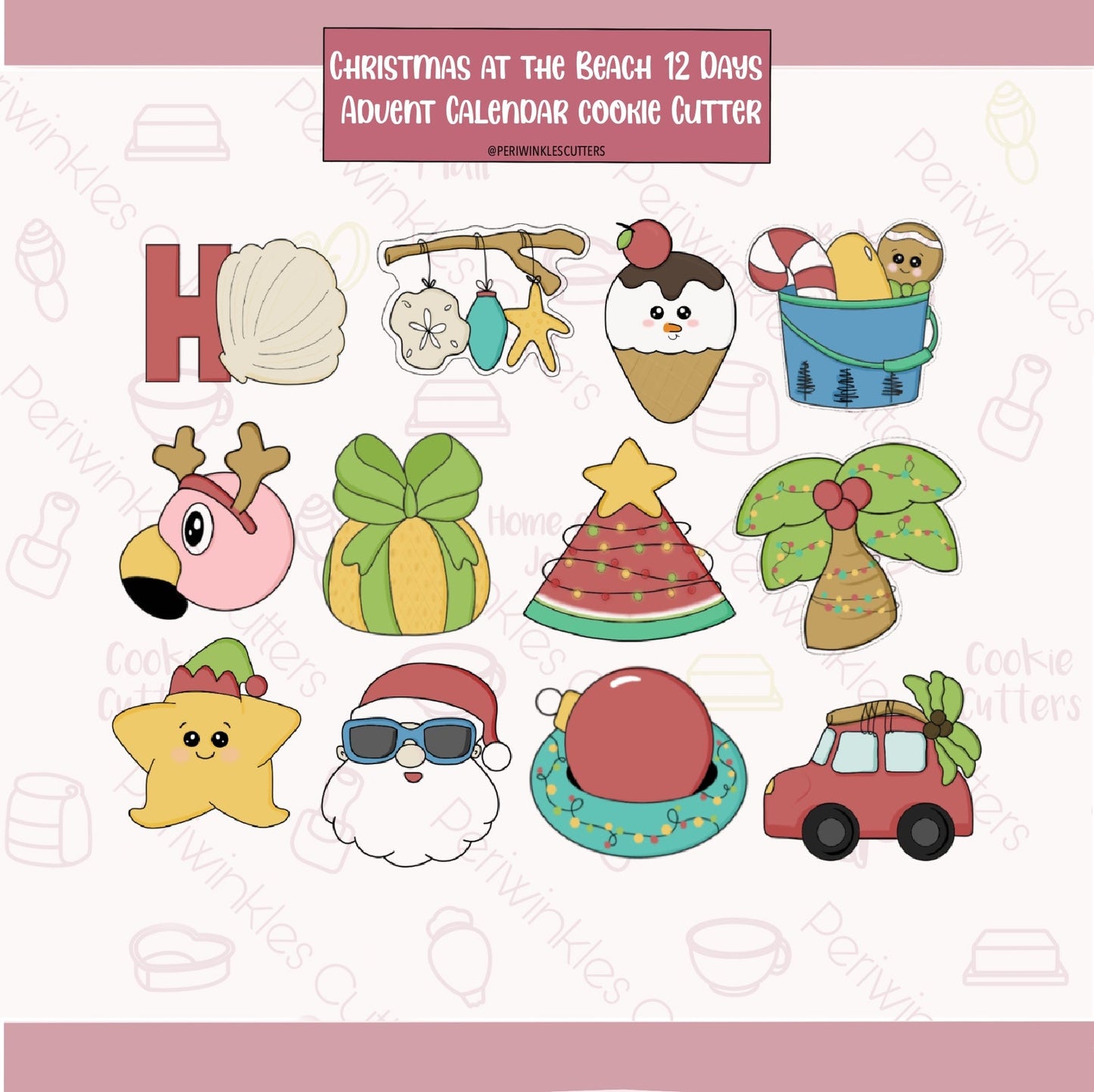 Christmas at the Beach 12 Mini Cookie Cutter Set - Periwinkles Cutters