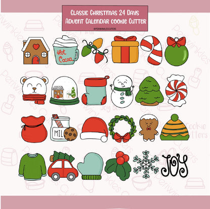 Classic Christmas 24 Mini Advent Calendar Cookie Cutter Set - Periwinkles Cutters