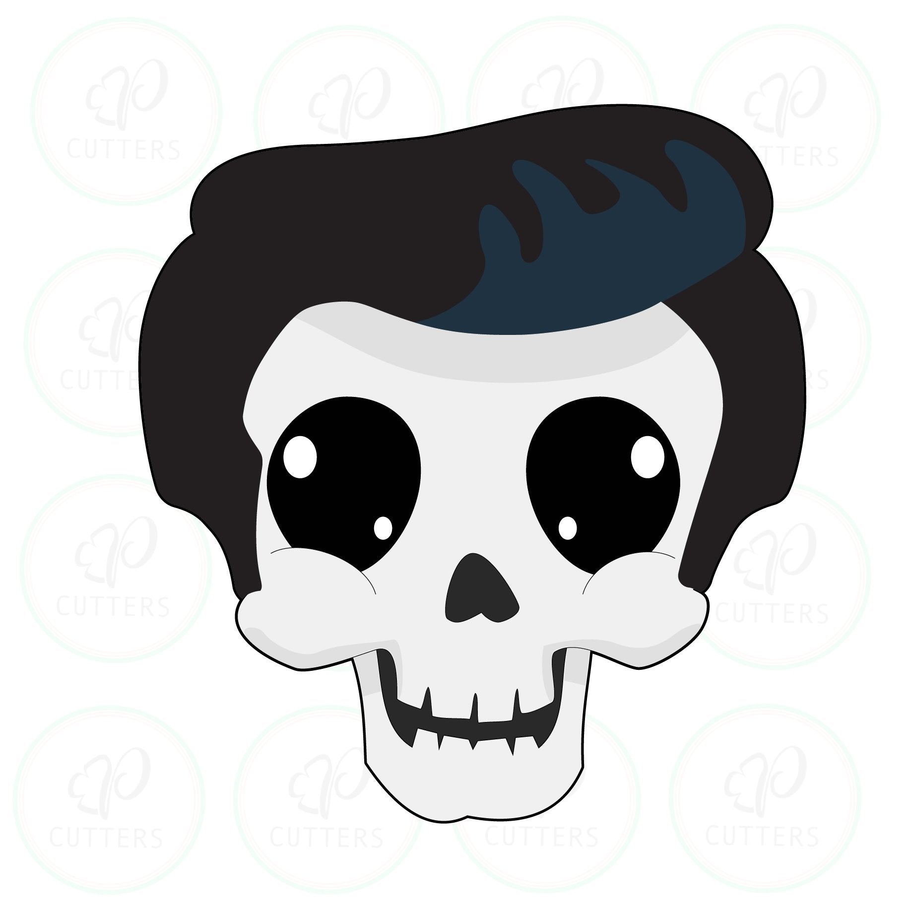 Cool Pompadour Hair Skull Cookie Cutter - Periwinkles Cutters