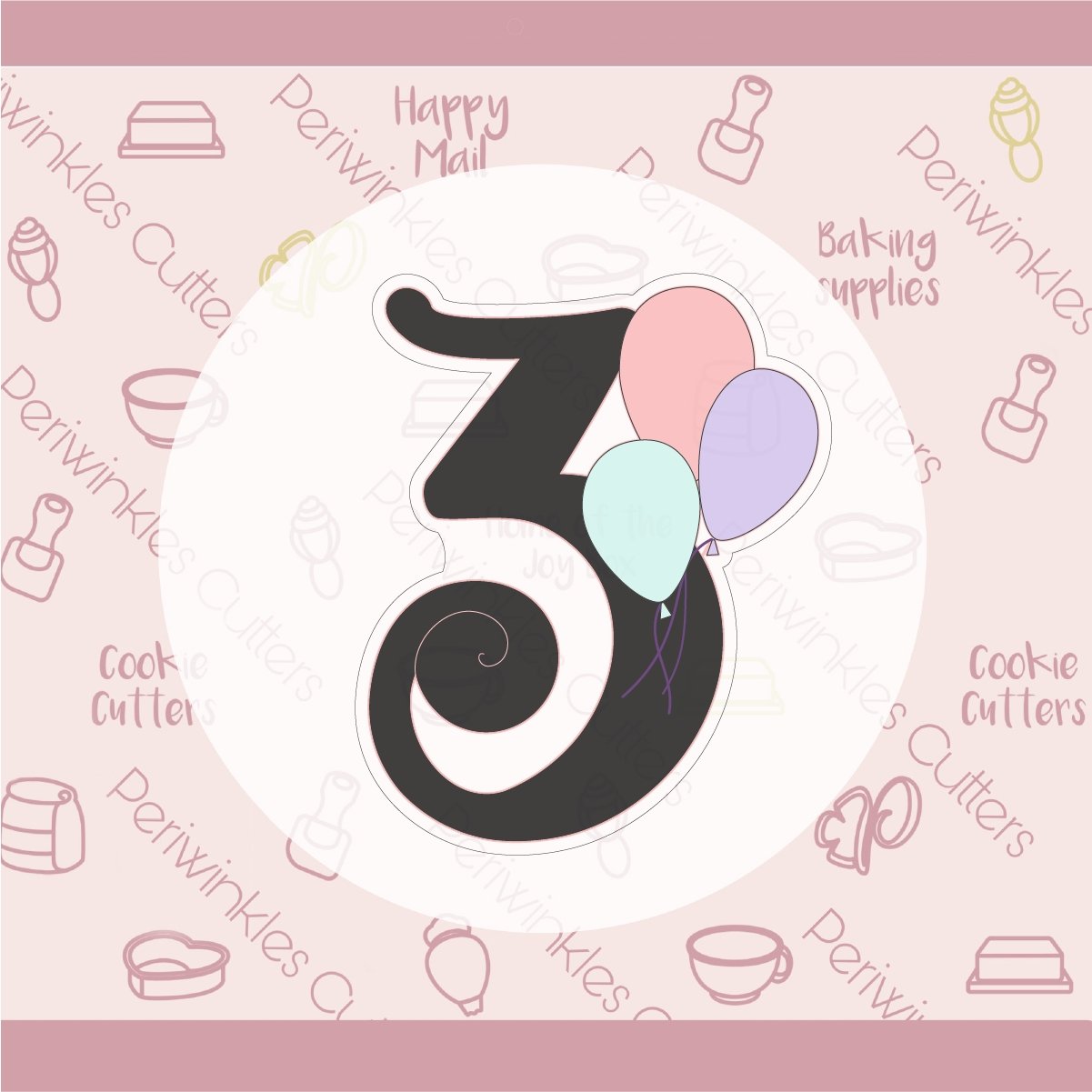 Curly Balloons Numbers Cookie Cutter - Periwinkles Cutters