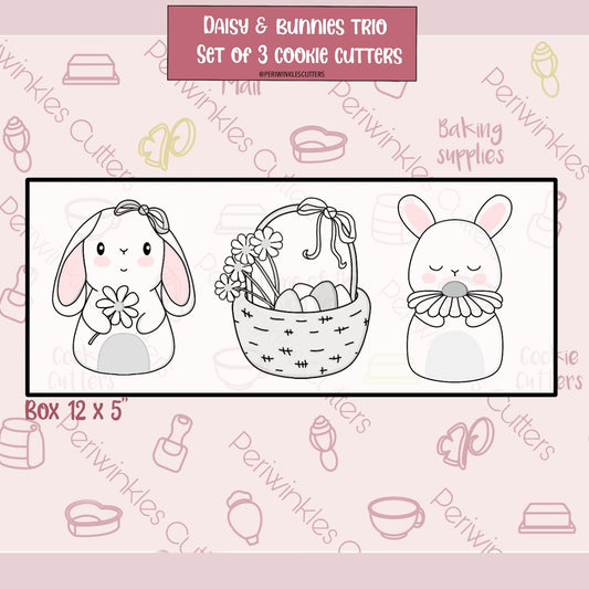 Daisy and Bunnies Trio Set of 3 Cookie Cutter - Periwinkles Cutters