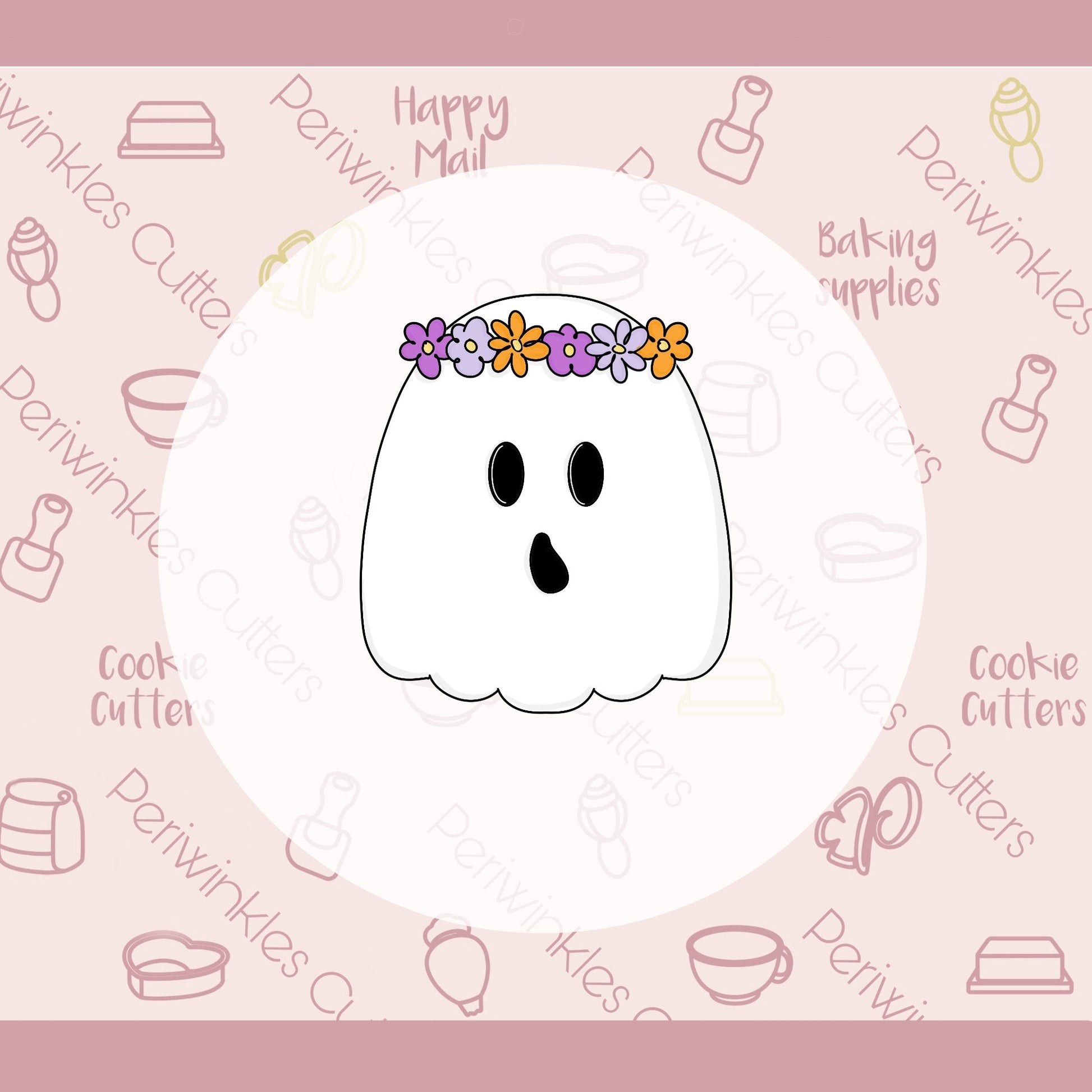 Floral Crown Ghost Cookie Cutter - Periwinkles Cutters