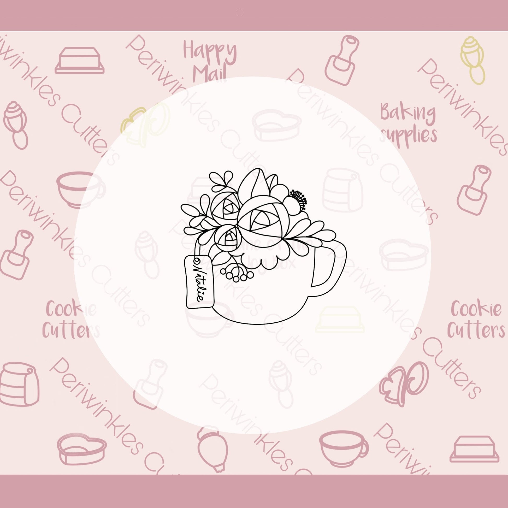 Floral Cup with Tag Cookie Cutter - Periwinkles Cutters