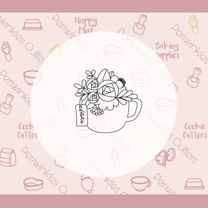Floral Cup with Tag Cookie Cutter - Periwinkles Cutters