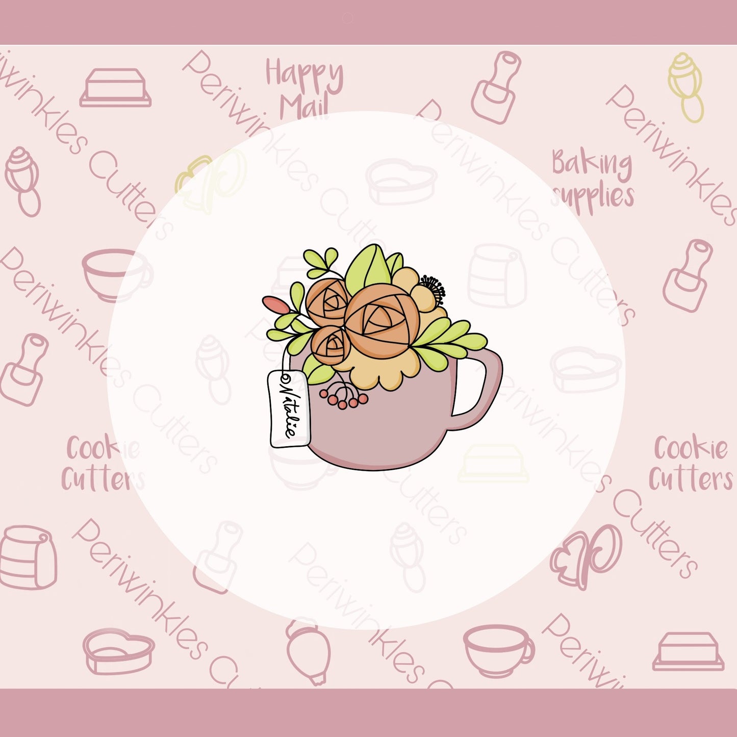 Floral Cup with Tag Cookie Cutter - Periwinkles Cutters